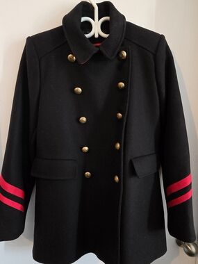 Zara Black Utility Peacoat with Red Stripe Detail